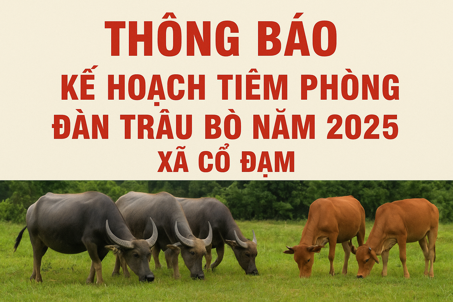 THÔNG BÁO về việc tổ chức tiêm phòng đợt 2 năm 2025 cho đàn trâu, bò trên địa bàn xã Cổ Đạm