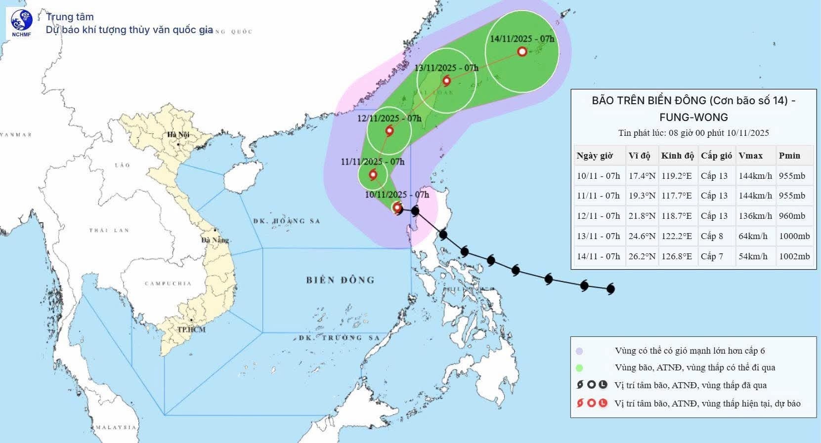 Bão Fung-wong vào Biển Đông, trở thành cơn bão số 14