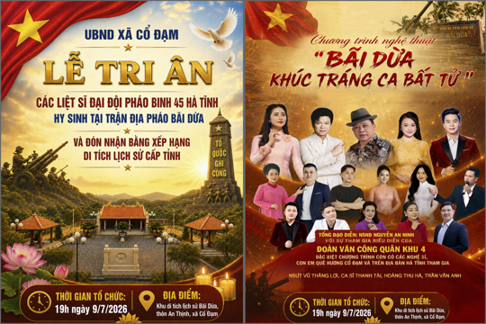 Lễ tri ân các liệt sĩ Đại đội Pháo binh 45 Hà Tĩnh hy sinh tại trận địa pháo Bãi Dừa và đón nhận Bằng xếp hạng di tích lịch sử cấp tỉnh