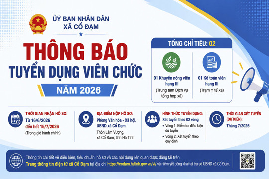 UBND xã Cổ Đạm thông báo tuyển dụng 2 viên chức 