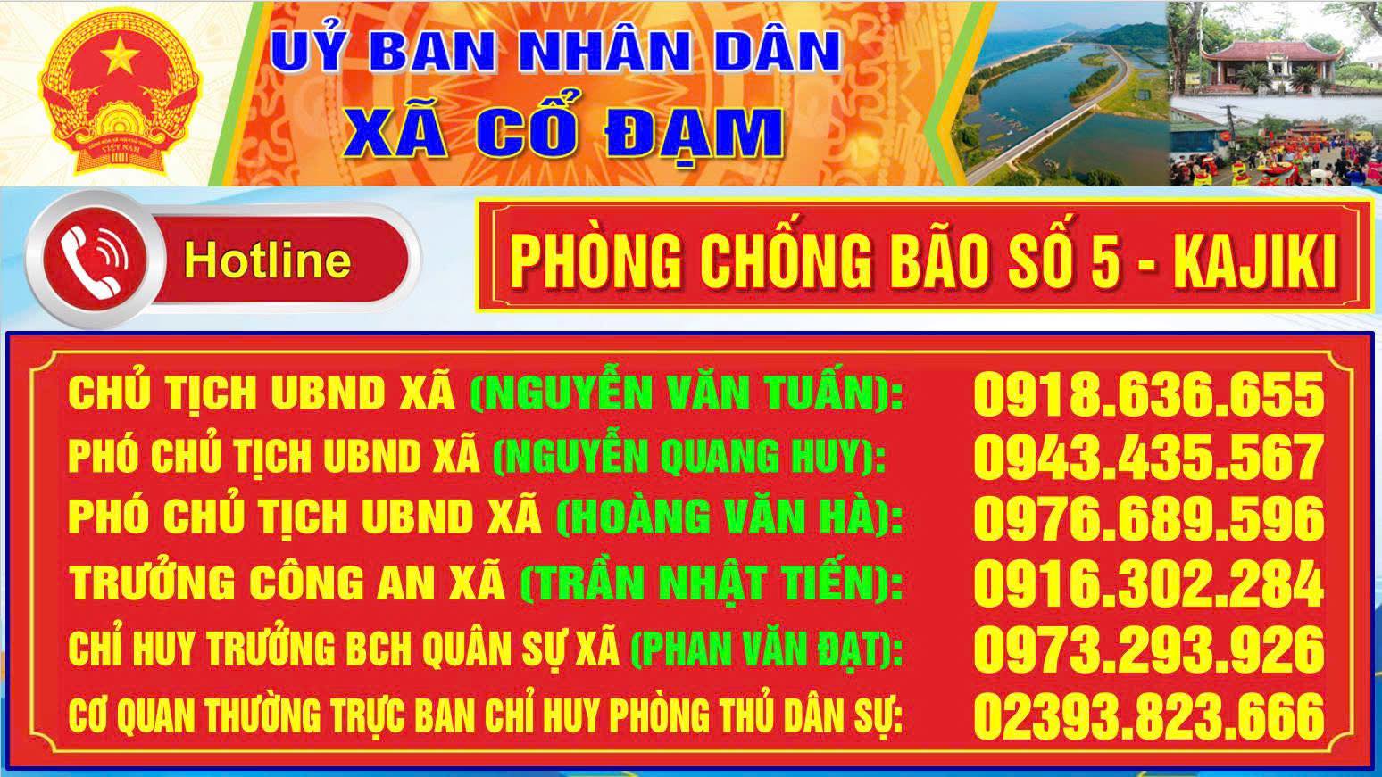 Xã Cổ Đạm: công bố các số điện thoại của Lãnh đạo UBND xã, số đường dây nóng 